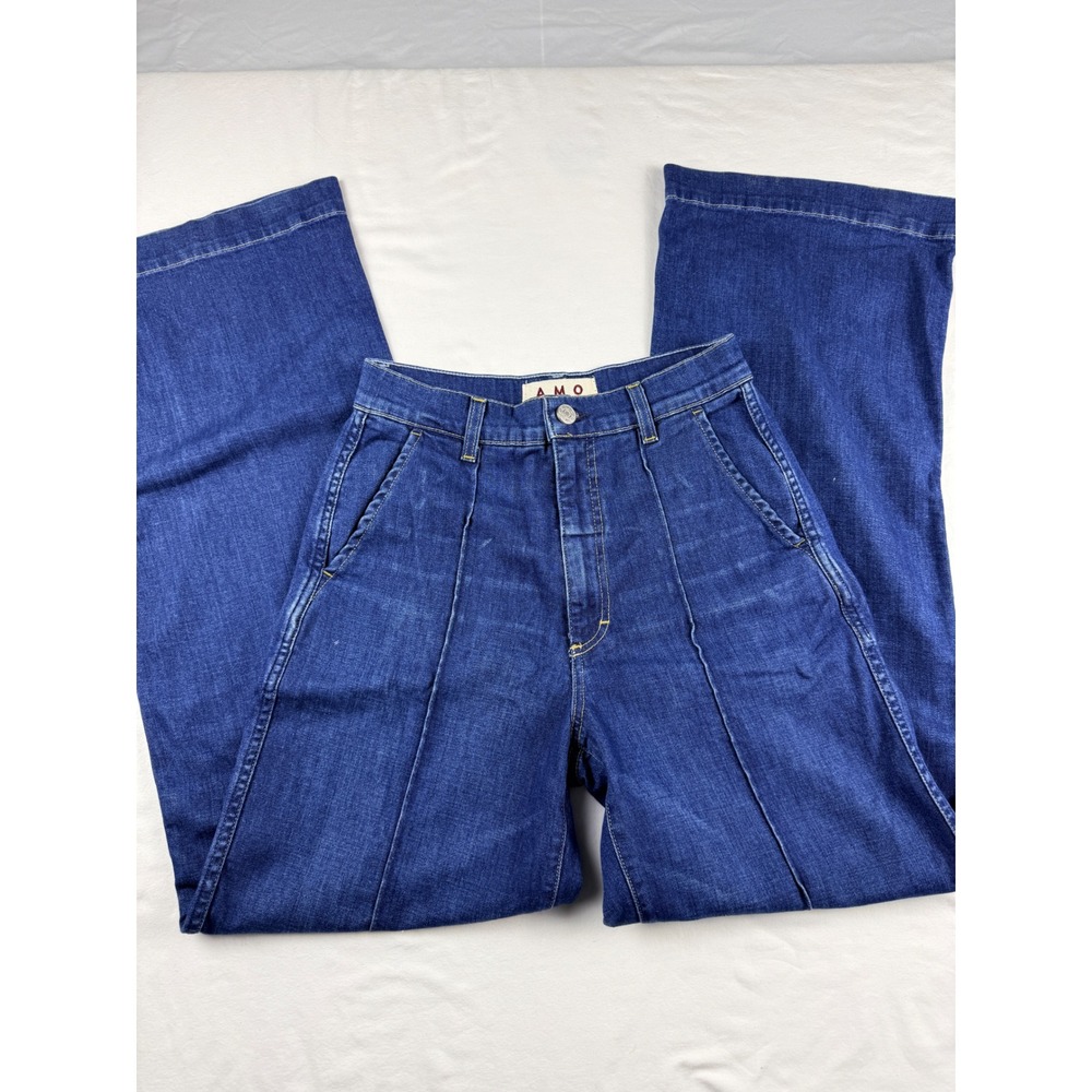 AMO CJ Pant Super Flare High Rise Wide Leg Jeans Indigo Blue Size 26